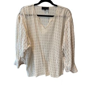 Nili Lotan Cream Textured Long Sleeve Blouse